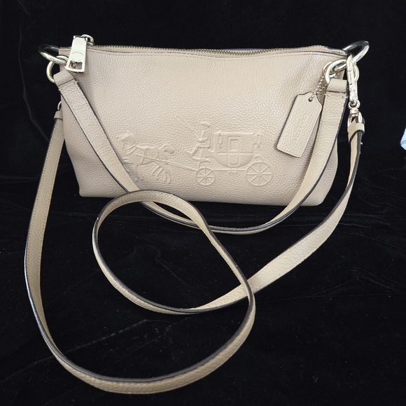 Coach Charley Embossed Horse and Carriage Pebbled Leather Crossbody TAN - Picture 6 of 14